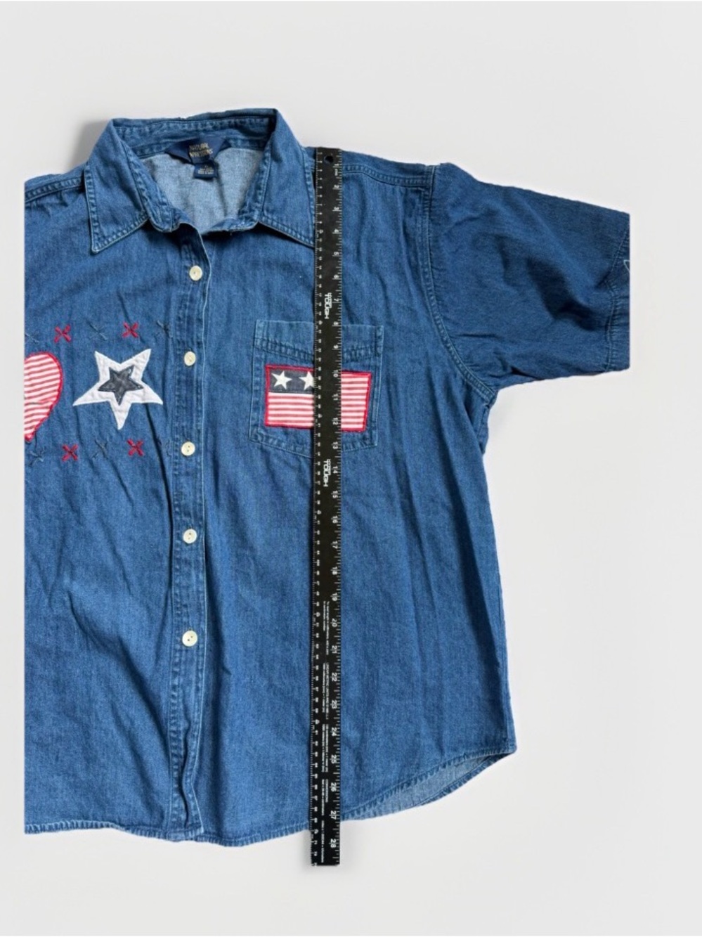 Vintage Patriotic Embroidered Denim Button Up Shirt July 4 Grandmacore Festival - Picture 7 of 9